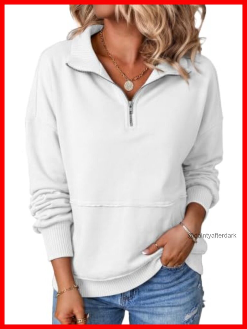 Half Zip Oversized Pullover Sweatshirt Long Sleeve Drop Shoulder
